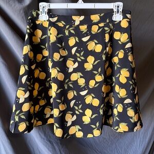 Lemon Print Skater Skirt Black Summer Spring Retro A-Line Vacation Vibrant LARGE
